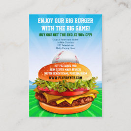 Flyer Hype Burger Cafe Sports Bar Baseball Visitekaartje