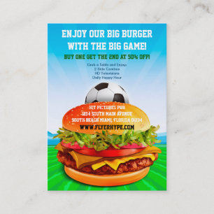 Flyer Hype Burger Cafe Sports Bar Soccer Food Visitekaartje