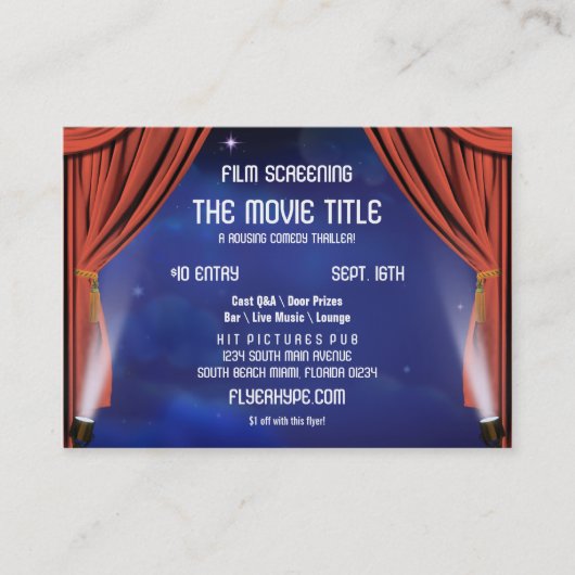Flyer Hype Curtain Stage Bioscoop screening Visitekaartje (Voorkant)