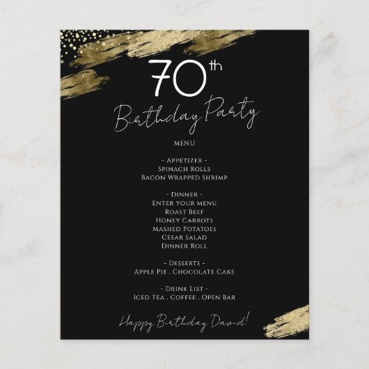 Flyer Menu Zwart en Goud 70e Verjaardagsfeest (Voorkant)