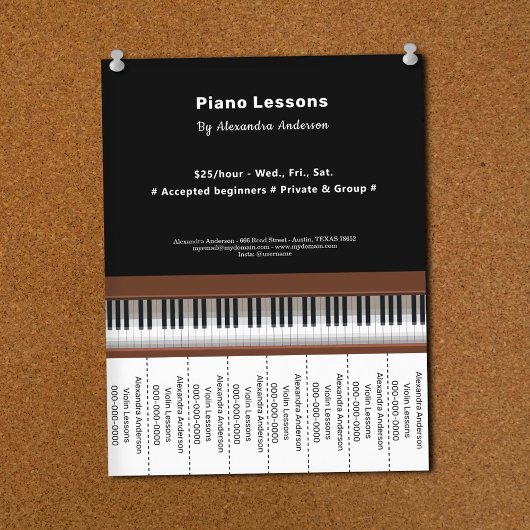 Flyer met afscheurstroken voor pianoles