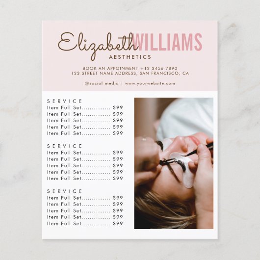 Flyer met prijzenlijst van Blush Pink Beauty Salon (Voorkant)