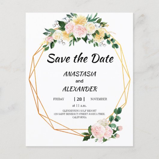 Flyer om budget te besparen voor Save the Date (Voorkant)