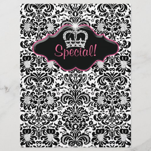 Flyer Salon Bloemendamask zwart wit roze Kroon (Voorkant)