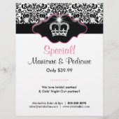 Flyer Salon Floral Damask Black White Pink Crown (Achterkant)