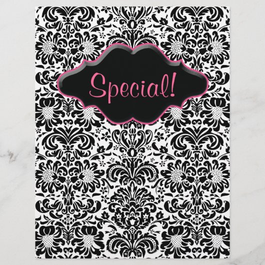 Flyer Salon Floral Damask Black White Roze (Voorkant)