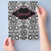 Flyer Salon Floral Damask Black White Roze (Hand)