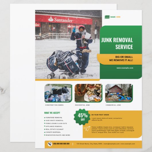 Flyer sjabloon voor afvalverwijderingsdiensten (Voorkant / Achterkant)