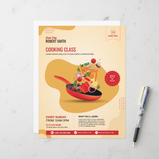 Flyer sjabloon voor kookles (Voorkant / Achterkant in situ)