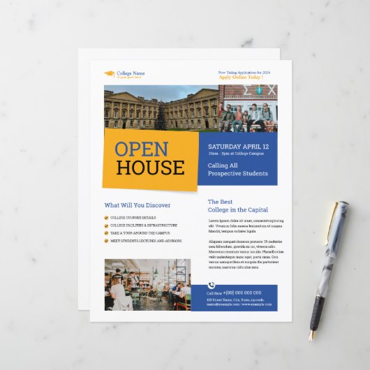 Flyer sjabloon voor open dag van hogeschool (Voorkant / Achterkant in situ)