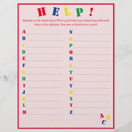 Flyer voor baby naam ABC spel (Voorkant)