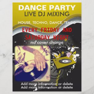 Flyer voor DJ-draaitafel op dancefeest