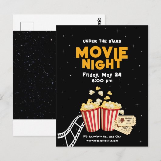 Flyer voor filmavond, verjaardagsfeestje filmavond briefkaart (Voorkant / Achterkant)