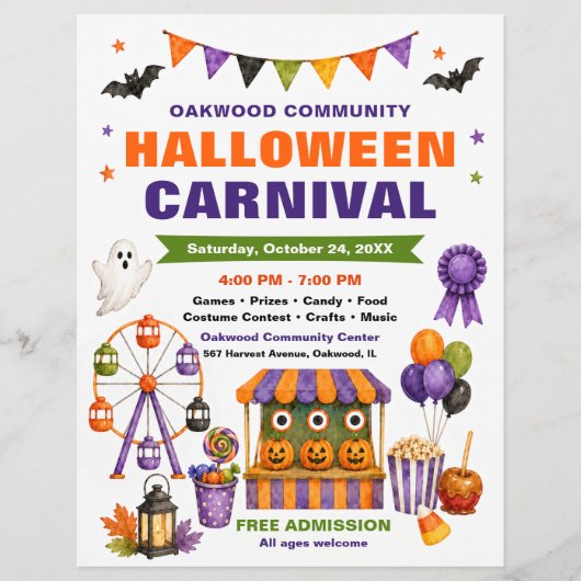 Flyer voor Gemeenschaps-Halloween-kermis (Voorkant)