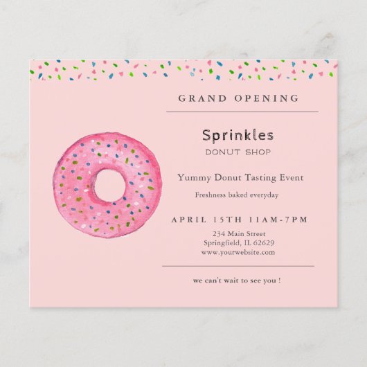 Flyer voor grand opening van donutzaak (Voorkant)