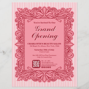 Flyer voor grote opening met roze versierde boogfr