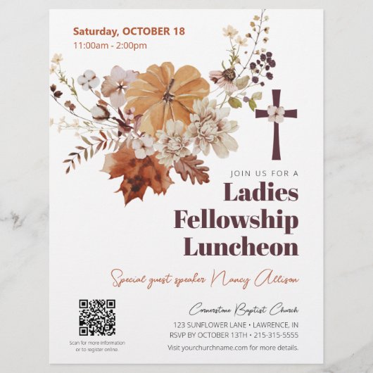 Flyer voor herfstthema kerk dameslunch in rustieke (Voorkant)