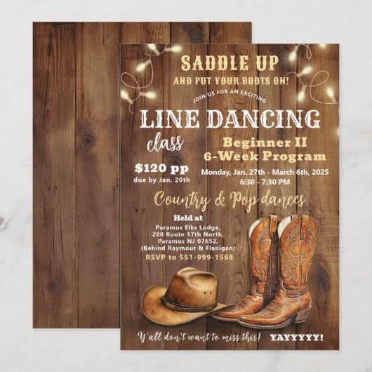 Flyer voor linedanceklas, advertentie voor country kaart (Voorkant / Achterkant)