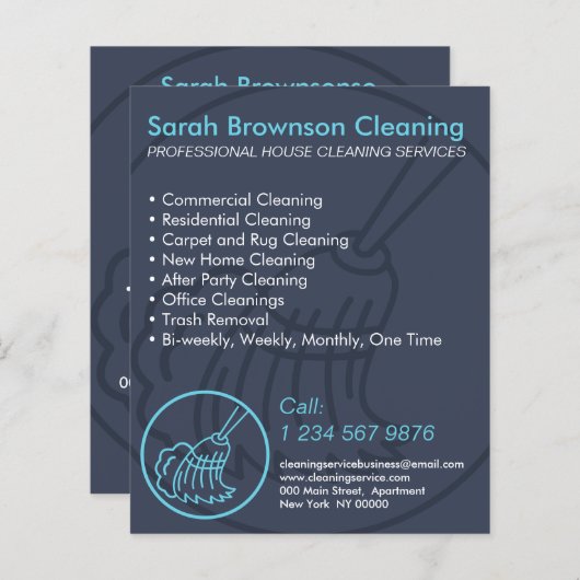 Flyer voor Navy Blue Minimal Home Cleaning Keeper (Voorkant / Achterkant)