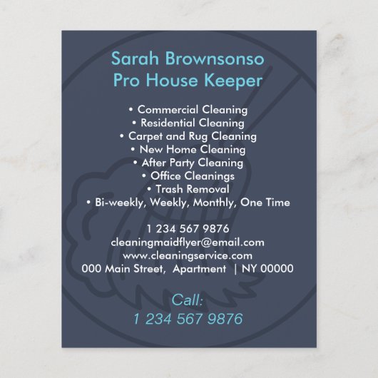 Flyer voor Navy Blue Minimal Home Cleaning Keeper (Achterkant)