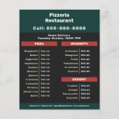 Flyer voor pizzarestaurant menu & prijzenlijst (Voorkant)