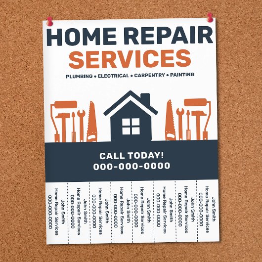Flyer voor thuisreparatie met afscheurbare tabblad