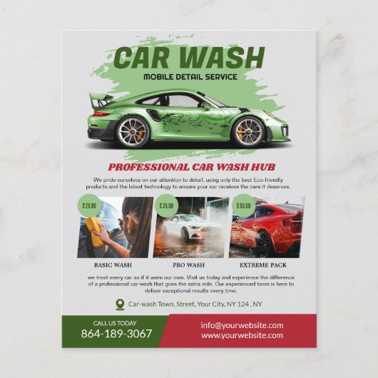 Flyer voor wasservices voor auto's (Voorkant)