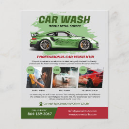 Flyer voor wasservices voor auto's