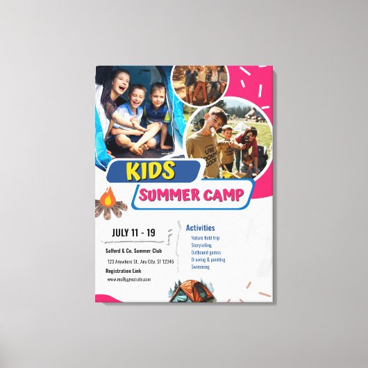 Flyer voor zomerkamp voor kinderen, Bootcamp voor Canvas Afdruk (Voorkant)