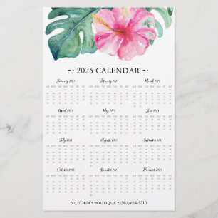 Flyers Roze Tropische Bloem 2025 Kalender
