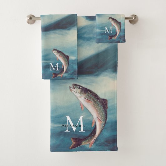 FlyFisht Trout Fisherman Blue River Monogram Bad Handdoek (Insitu)