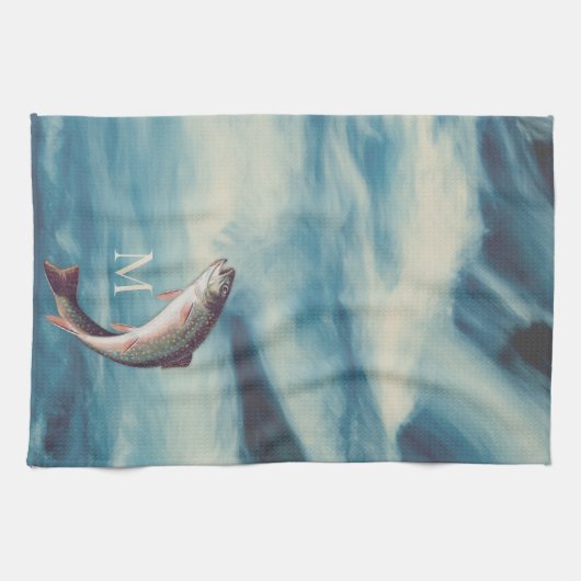 FlyFisht Trout Fisherman Blue River Monogram Theedoek (Horizontaal)