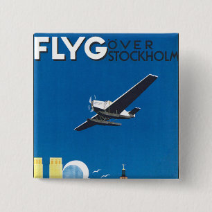 Flyg over Stockholm Vierkante Button 5,1 Cm