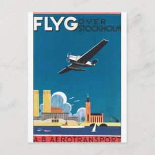 FlyG Over Stockholm Vintage Travel Poster Briefkaart