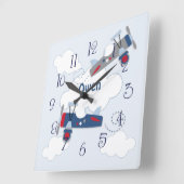 Flying Airplane Adventure Baby Boy Nursery Clock Vierkante Klok (Hoek)