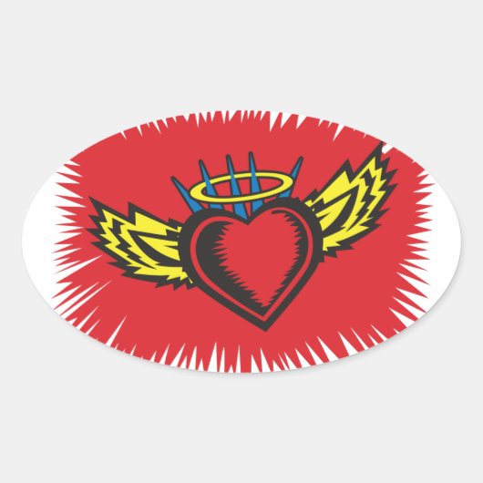 Flying Angel Heart Tattoo Ovale Sticker (Voorkant)