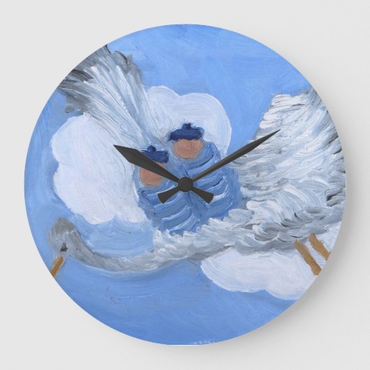 Flying Babies and Stork Nursery Clock Grote Klok (Voorkant)