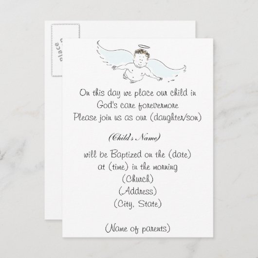Flying Baby Angel Baptism Uitnodiging (Voorkant / Achterkant)