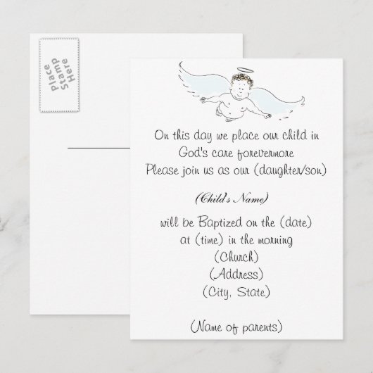 Flying Baby Angel Baptism Uitnodiging Briefkaart (Voorkant / Achterkant)
