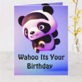 Flying Baby Panda, Jumbo Birthday Kaart (Gele Bloem)