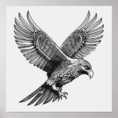Flying Bald Eagle Black and White Art, Heart Wings Poster (Voorkant)