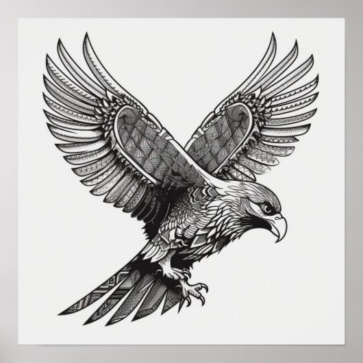 Flying Bald Eagle Black and White Art, Heart Wings Poster (Voorkant)
