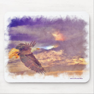 Flying Bald Eagle & Crepuscular Sky Wildlife Art Muismat