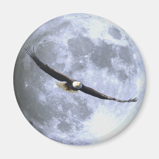 Flying BALD EAGLE & FULL MOON Wildlife Magnet (Voorkant)