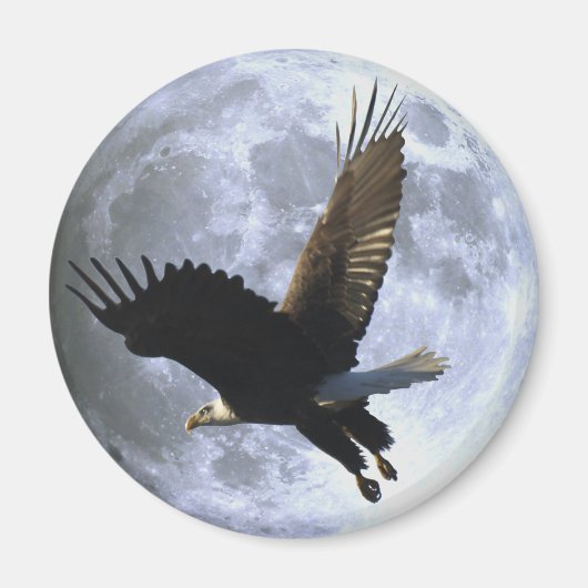 Flying BALD EAGLE & FULL MOON Wildlife Magnet (Voorkant)