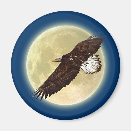 Flying BALD EAGLE & FULL MOON Wildlife Magnet (Voorkant)