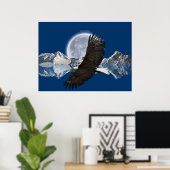 Flying Bald Eagle, Mountain & Moon Art Poster (Thuiskantoor)