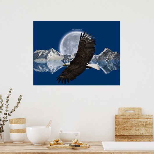 Flying Bald Eagle, Mountain & Moon Art Poster (Keuken)