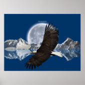 Flying Bald Eagle, Mountain & Moon Art Poster (Voorkant)