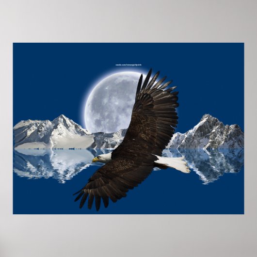 Flying Bald Eagle, Mountain & Moon Art Poster (Voorkant)